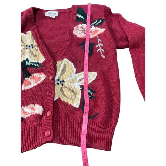 Vintage worthington petite red floral button up cardigan small - Picture 3 of 6